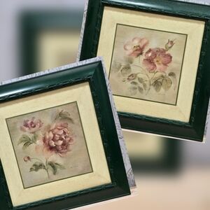 Vintage Wall Art Prints Floral Roses Framed 15x15 Cottagecore Romantic Shabby